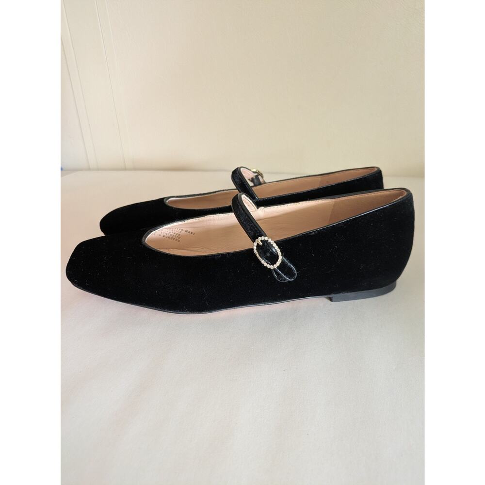 J Crew Anya Mary Jane Flats in Black Velvet Size 7.5 Ballet Buckle Square Toe - Picture 2 of 10